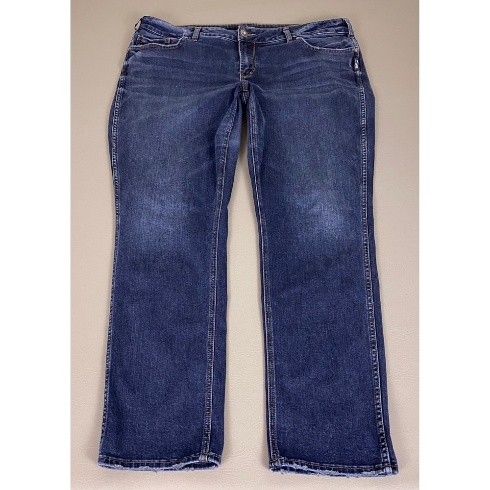 Silver Jeans Co Elyse Straight Jeans Women's Plus 18/30 Dark Wash Frayed Hem
